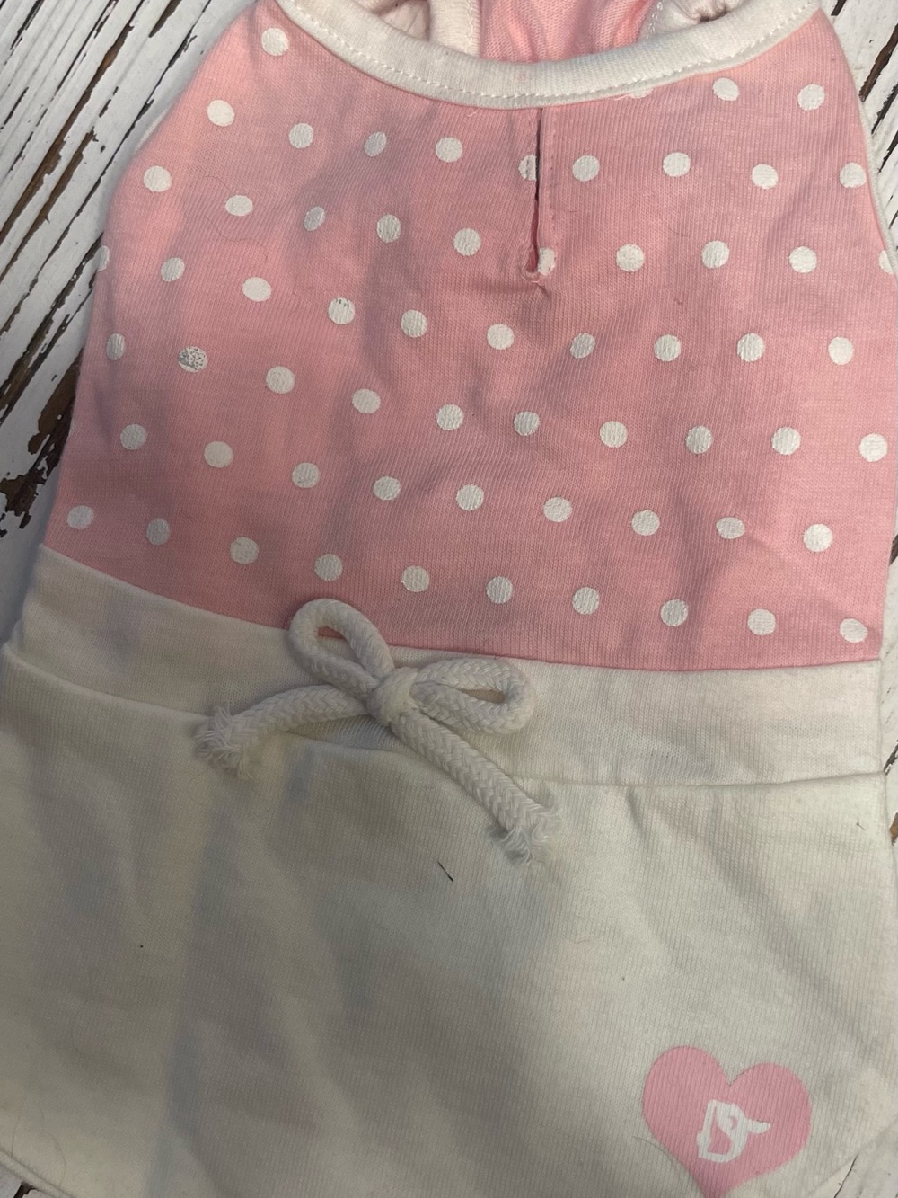 Pink Polka Dot & White Dog Dress- Cute Heart Accent